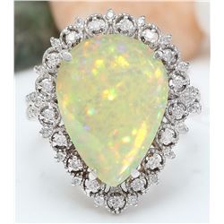 6.55 CTW Natural Opal 18K Solid White Gold Diamond Ring