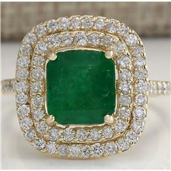3.50 CTW Natural Emerald And Diamond Ring 14K Solid Yellow Gold