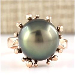 Natural 12.45mm Black Pearl Ring 18K Rose Gold