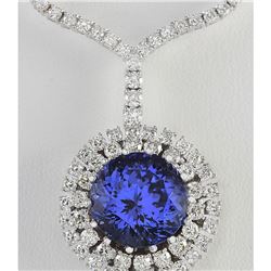 22.09 CTW Natural Tanzanite And Diamond Necklace In 18K White Gold