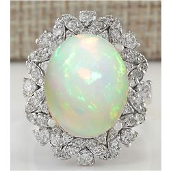 8.15 CTW Natural Opal And Diamond Ring In 14K White Gold