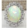 Image 1 : 8.15 CTW Natural Opal And Diamond Ring In 14K White Gold