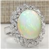 Image 2 : 8.15 CTW Natural Opal And Diamond Ring In 14K White Gold