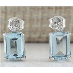2.06 CTW Natural Aquamarine And Diamond Earrings 14k Solid White Gold