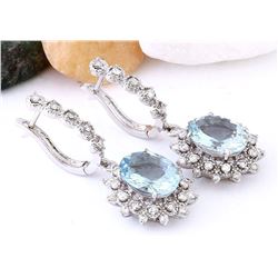 7.30 CTW Natural Aquamarine 18K Solid White Gold Diamond Earrings