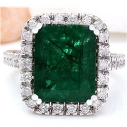 6.65 CTW Natural Emerald 18K Solid White Gold Diamond Ring