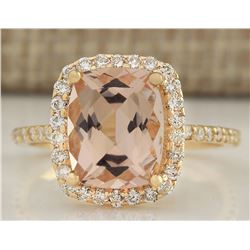 3.72 CTW Natural Morganite And Diamond Ring In 18K Solid Yellow Gold