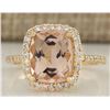 Image 1 : 3.72 CTW Natural Morganite And Diamond Ring In 18K Solid Yellow Gold