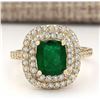 Image 1 : 2.88 CTW Natural Emerald And Diamond Ring In 14k Yellow Gold