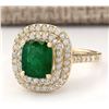 Image 2 : 2.88 CTW Natural Emerald And Diamond Ring In 14k Yellow Gold