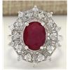 Image 1 : 3.87 CTW Natural Ruby And Diamond Ring In 18K White Gold