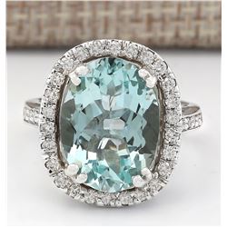 6.80 CTW Natural Aquamarine And Diamond Ring In 14k White Gold