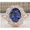 Image 1 : 4.16 CTW Natural Blue Tanzanite And Diamond Ring In 18K Solid Rose Gold