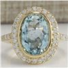 Image 1 : 6.35 CTW Natural Aquamarine And Diamond Ring In 14K Solid Yellow Gold