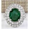 Image 1 : 4.69 CTW Natural Emerald And Diamond Ring In 14k White Gold
