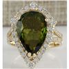 Image 1 : 7.48 CTW Natural Green Tourmaline And Diamond Ring In 14K Yellow Gold