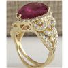 Image 3 : 8.27 CTW Natural Rubelite And Diamond Ring 18K Solid Yellow Gold