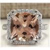 Image 1 : 7.81 CTW Natural Peach Morganite And Diamond Ring In 14K Solid White Gold
