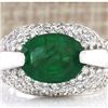 Image 1 : 5.08 CTW Natural Emerald And Diamond Ring In 18K White Gold