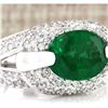 Image 2 : 5.08 CTW Natural Emerald And Diamond Ring In 18K White Gold