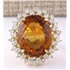 Image 1 : 28.47 CTW Natural Madeira Citrine And Diamond Ring 14k Solid Yellow Gold