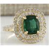 Image 2 : 3.03 CTW Natural Emerald And Diamond Ring 14K Solid Yellow Gold