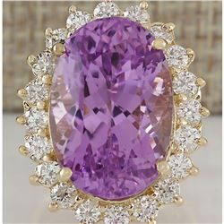 26.27 CTW Natural Kunzite And Diamond Ring In 18K Yellow Gold