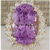 Image 1 : 26.27 CTW Natural Kunzite And Diamond Ring In 18K Yellow Gold
