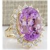 Image 2 : 26.27 CTW Natural Kunzite And Diamond Ring In 18K Yellow Gold