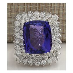12.40CTW Natural Blue Tanzanite And Diamond Ring 14K Solid White Gold