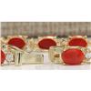 Image 2 : 17.47 CTW Natural Red Coral And Diamond Bracelet In 14K Solid Yellow Gold