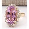 Image 2 : 14.14 CTW Natural Kunzite And Diamond Ring In 18K Yellow Gold