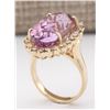 Image 3 : 14.14 CTW Natural Kunzite And Diamond Ring In 18K Yellow Gold