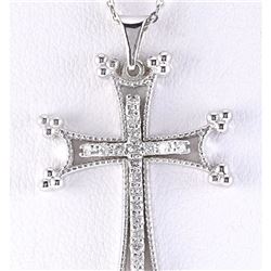 0.25 CTW Natural Cross Diamond Pendant In 14k Solid White Gold