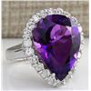 Image 2 : 10.56 CTW Natural Amethyst And Diamond Ring In 18K Solid White Gold