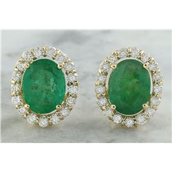 4.70 CTW Emerald 14K Yellow Gold Diamond Earrings