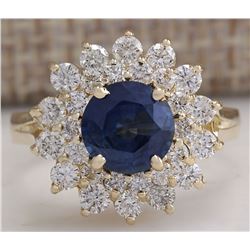 2.71 CTW Natural Blue Sapphire Diamond Ring 18K Solid Yellow Gold