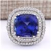 Image 1 : 14.55 CTW Natural Blue Tanzanite And Diamond Ring 18K Solid White Gold