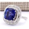 Image 2 : 14.55 CTW Natural Blue Tanzanite And Diamond Ring 18K Solid White Gold