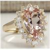 Image 2 : 5.00 CTW Natural Peach Morganite And Diamond Ring In 18K Solid Yellow Gold
