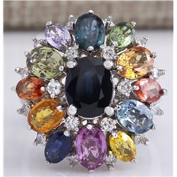 7.68 CTW Natural Ceylon Sapphire And Diamond Ring In18K Solid White Gold