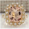 Image 1 : 5.09 CTW Natural Morganite And Diamond Ring 14K Solid Yellow Gold