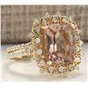 Image 2 : 5.09 CTW Natural Morganite And Diamond Ring 14K Solid Yellow Gold
