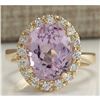 Image 1 : 7.06 CTW Natural Kunzite And Diamond Ring 18K Solid Yellow Gold