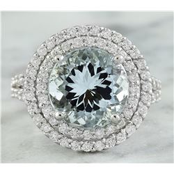 5.55 CTW Aquamarine 18K White Gold Diamond Ring