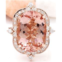 12.16 CTW Natural Morganite 18K Solid Rose Gold Diamond Ring
