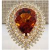 Image 1 : 17.40 CTW Natural Madeira Citrine And Diamond Ring 14K Solid Yellow Gold