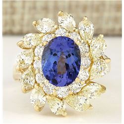 5.73 CTW Natural Tanzanite And Diamond Ring In 18K Yellow Gold