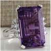 Image 2 : 20.85 CTW Natural Amethyst And Diamond Ring In 14K Solid White Gold