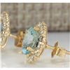 Image 2 : 3.65 CTW Natural Aquamarine And Diamond Earrings 18K Solid Yellow Gold